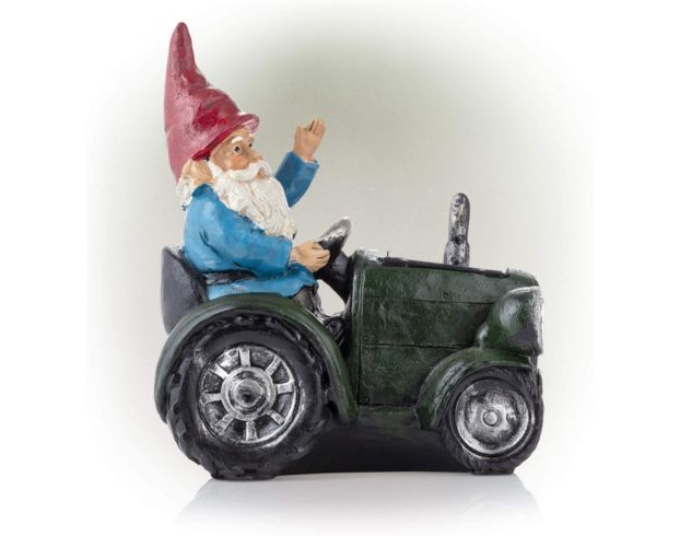 Alpine Solar Gnome with Green Tractor Statue large image number 1