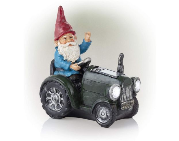 Alpine Solar Gnome with Green Tractor Statue large image number 2