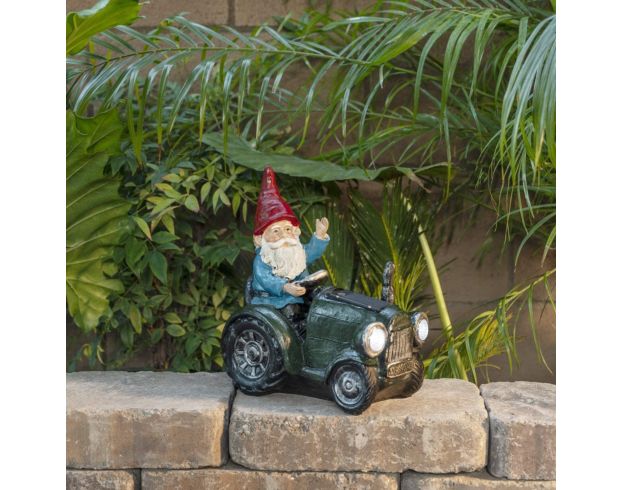 Alpine Solar Gnome with Green Tractor Statue large image number 4