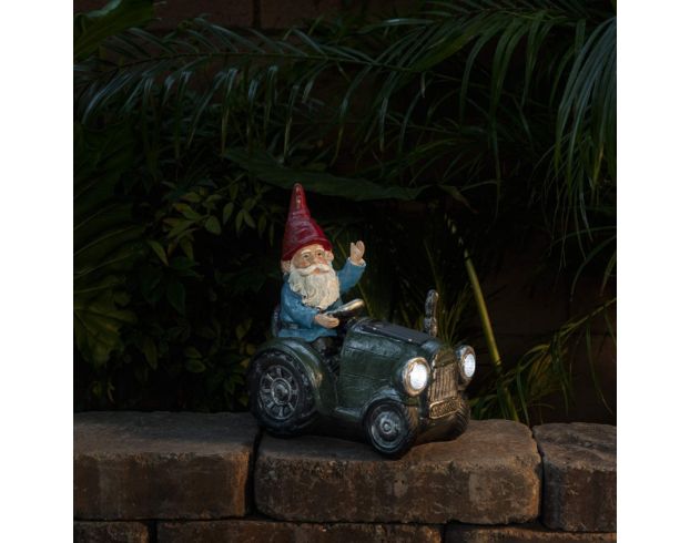 Alpine Solar Gnome with Green Tractor Statue large image number 5