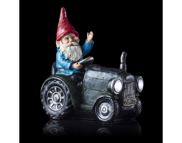 Alpine Solar Gnome with Green Tractor Statue large image number 6