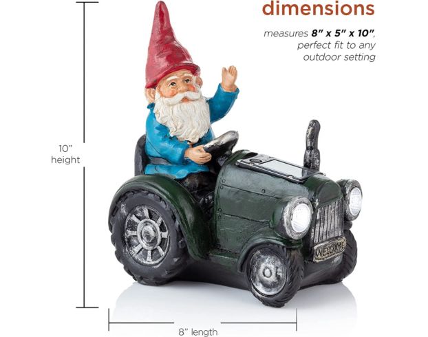 Alpine Solar Gnome with Green Tractor Statue large image number 8