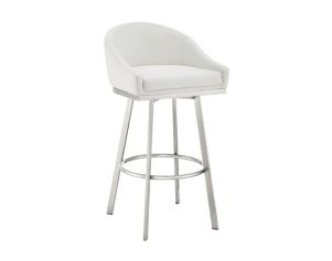 Armen Living Eleanor White Counter Stool with Stainless Steel Base