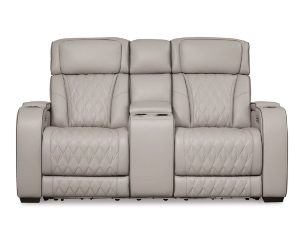 Ashley Boyington Gray Dual Power Leather Reclining Loveseat with Console large image number 1