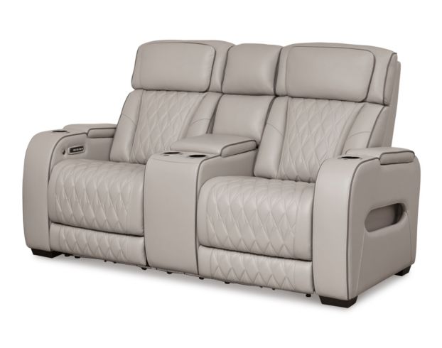 Ashley Boyington Gray Dual Power Leather Reclining Loveseat with Console large image number 3