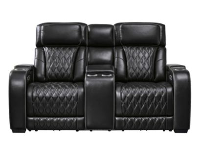 Ashley Boyington Black Dual Power Leather Reclining Loveseat with Console