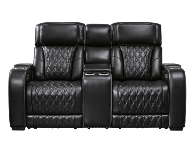 Ashley Boyington Black Dual Power Leather Reclining Loveseat with Console large image number 1