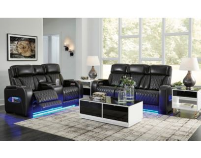 Ashley Boyington Black Dual Power Leather Reclining Loveseat with Console