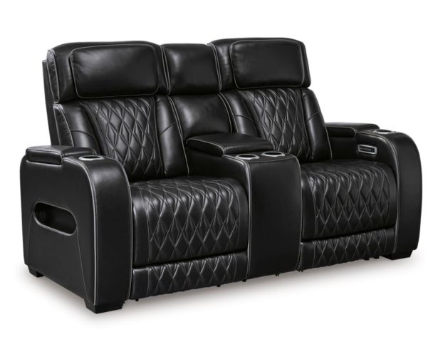 Ashley Boyington Black Dual Power Leather Reclining Loveseat with Console large image number 3