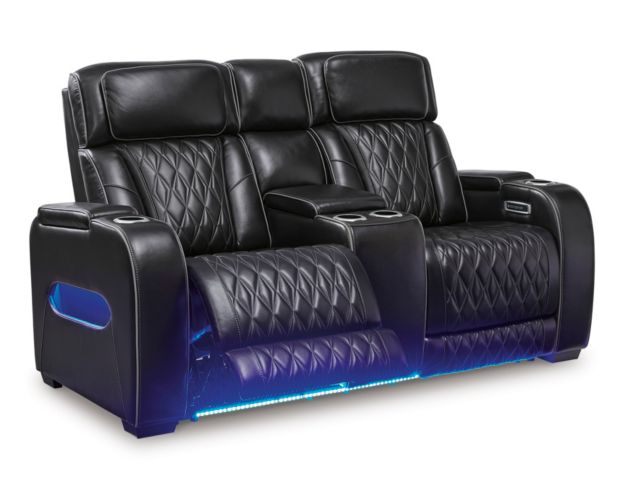 Ashley Boyington Black Dual Power Leather Reclining Loveseat with Console large image number 4