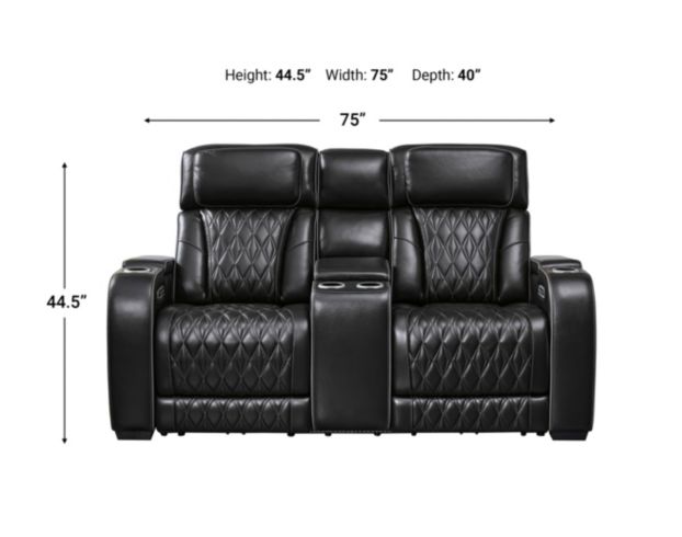 Ashley Boyington Black Dual Power Leather Reclining Loveseat with Console large image number 12