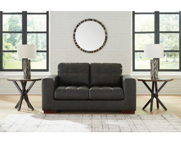 Ashley Luigi Thunder Black Leather Loveseat large image number 1