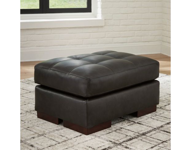Ashley Luigi Thunder Black Leather Ottoman | Homemakers