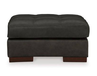 Ashley Luigi Thunder Black Leather Ottoman