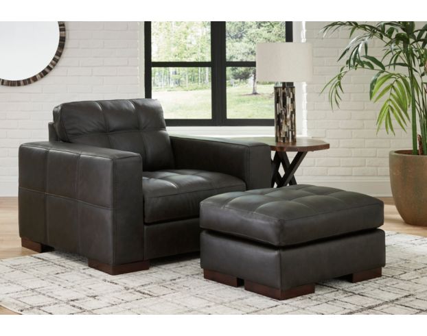 Ashley Luigi Thunder Black Leather Ottoman large image number 7