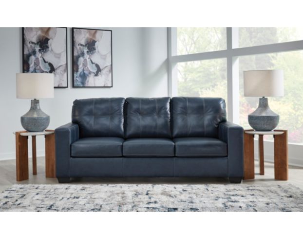 Ashley Santorine Blue Leather Queen Sleeper Sofa large image number 4