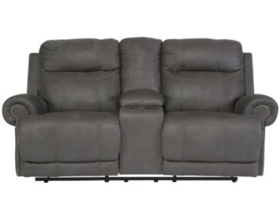 Ashley Austere Gray Reclining Loveseat with Console