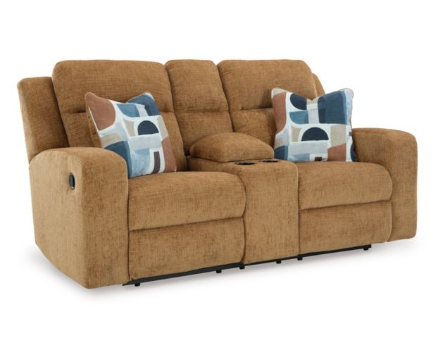 Ashley Furniture Industries In Kanlow Honey Reclining Loveseat with Console large image number 3