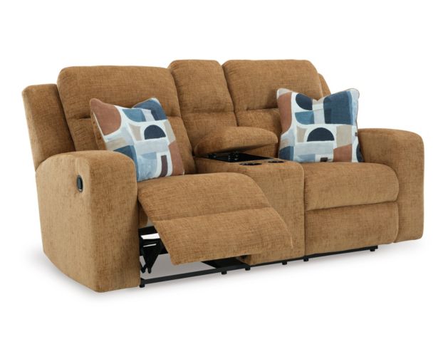 Ashley Furniture Industries In Kanlow Honey Reclining Loveseat with Console large image number 4