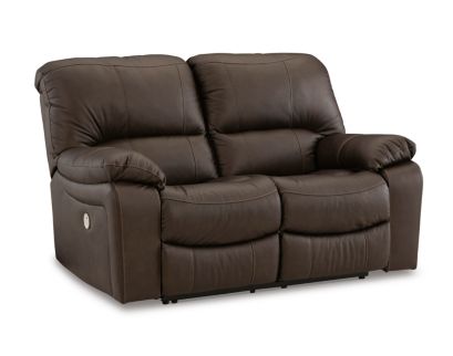 Ashley Leesworth Brown Power Reclining Leather Loveseat