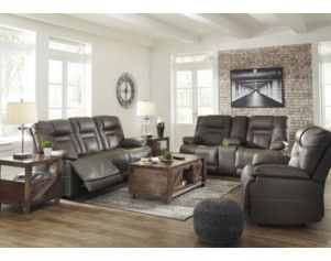 Ashley Wurstrow Gray Power Recline Leather Sofa