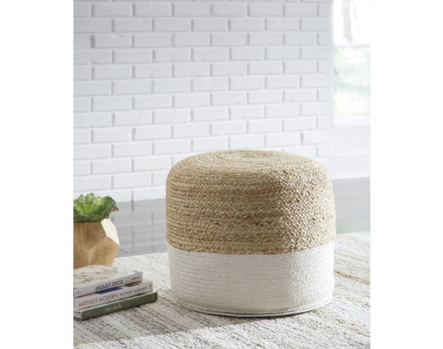 Ashley Sweed Valley Natural/White Pouf large image number 2