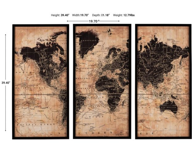 Ashley World Map Wall Art, Set of 3 large image number 3