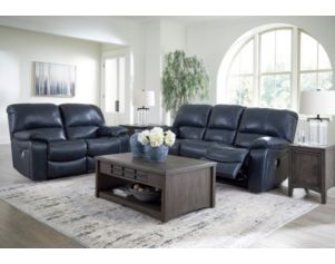 Ashley Leesworth Blue Leather Power Reclining Sofa