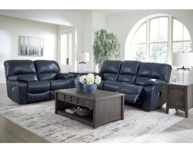 Ashley Leesworth Blue Leather Power Reclining Sofa large image number 2