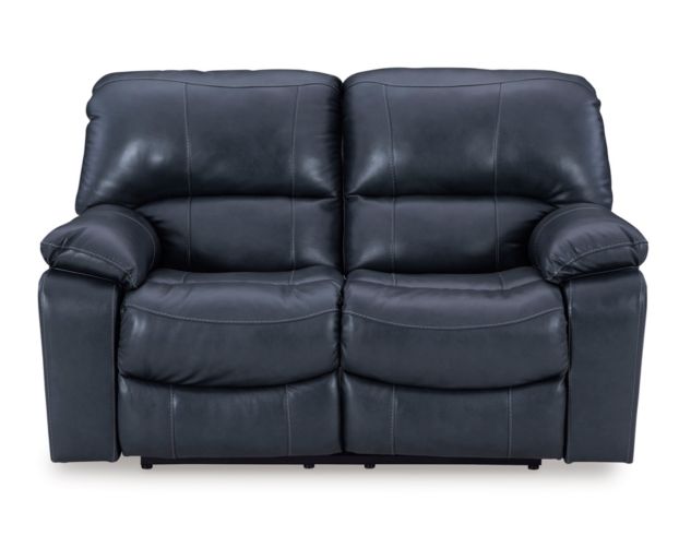 Ashley Leesworth Blue Leather Power Reclining Loveseat large image number 1