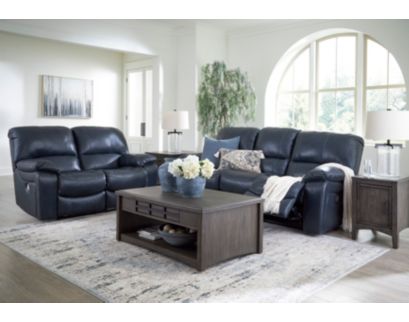 Ashley Leesworth Blue Leather Power Reclining Loveseat