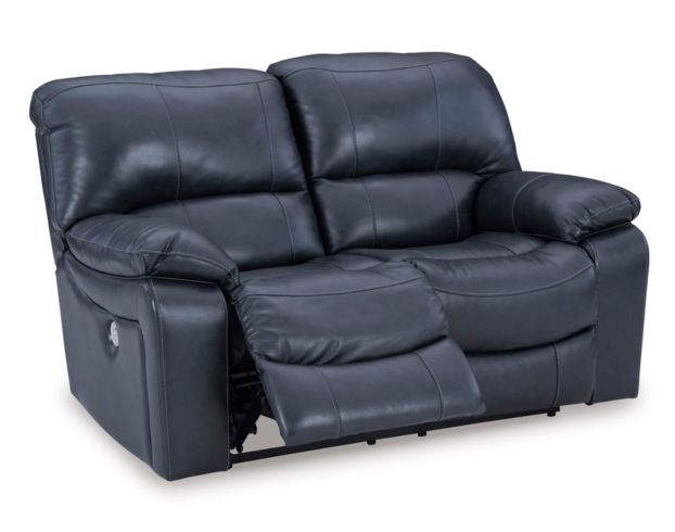 Ashley Leesworth Blue Leather Power Reclining Loveseat large image number 4