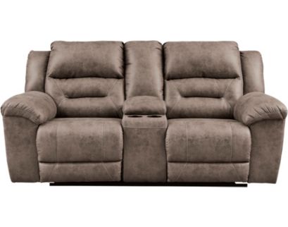 Ashley Stoneland Fossil Reclining Console Loveseat