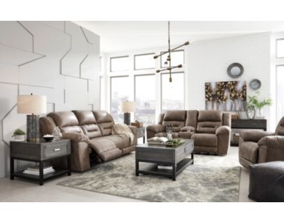 Ashley Stoneland Fossil Reclining Console Loveseat