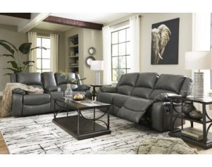 Ashley Calderwell Gray Power Reclining Loveseat with Cons