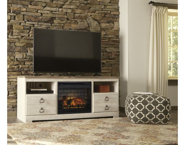 Ashley Willowton TV Stand with Log Fireplace large image number 2