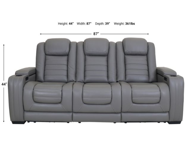 Ashley Backtrack Gray Leather Power Reclining Sofa | Homemakers