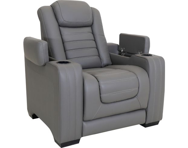 Ashley Backtrack Gray Leather Power Head Lumbar Recliner large image number 3