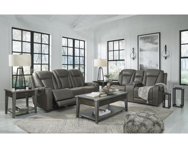 Ashley Card Player Gray Power Recline Sofa large image number 8