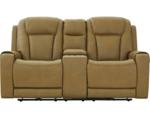 Ashley Card Player Brown Power Reclining Console Loveseat