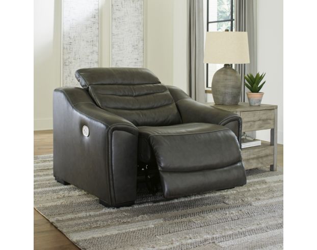 Ashley Center Line Gray Leather Power Recliner large image number 2
