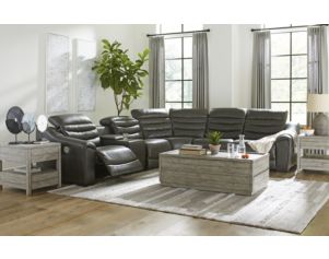Ashley Center Line 6-Piece Gray Leather Power Sectional