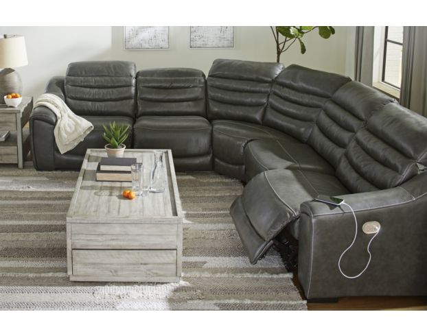 Ashley Center Line 6-Piece Gray Leather Power Sectional large image number 3