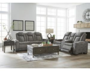 Ashley Next-Gen Gray Power Reclining Sofa with Drop Down Table