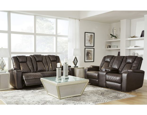 Ashley Mancin Brown Reclining Sofa with Drop Down Table large image number 2