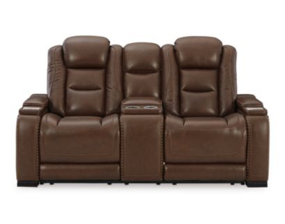 Ashley Man-Den Leather Power Recline Console Loveseat