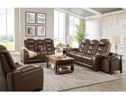 Ashley Man-Den Leather Power Recline Console Loveseat