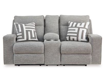 Ashley Biscoe Pewter Power Reclining Loveseat with Console