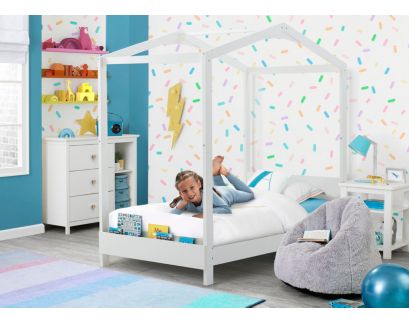 Children's Products Llc Poppy White Twin House Bed with Book Storage