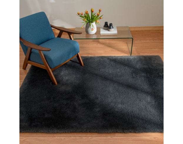 Central Oriental Belgian Black Faux Fur 5 X 7 Rug large image number 8